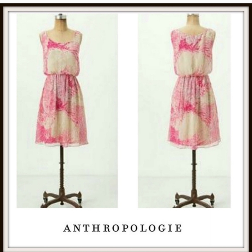 Anthropologie Postmark rosy plume Pink  silk dress in size 10